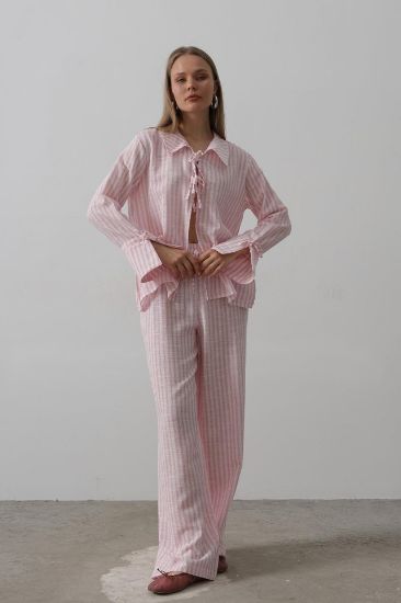 Çzgili Bağlamalı Pantolon Takım - Pembe resmi